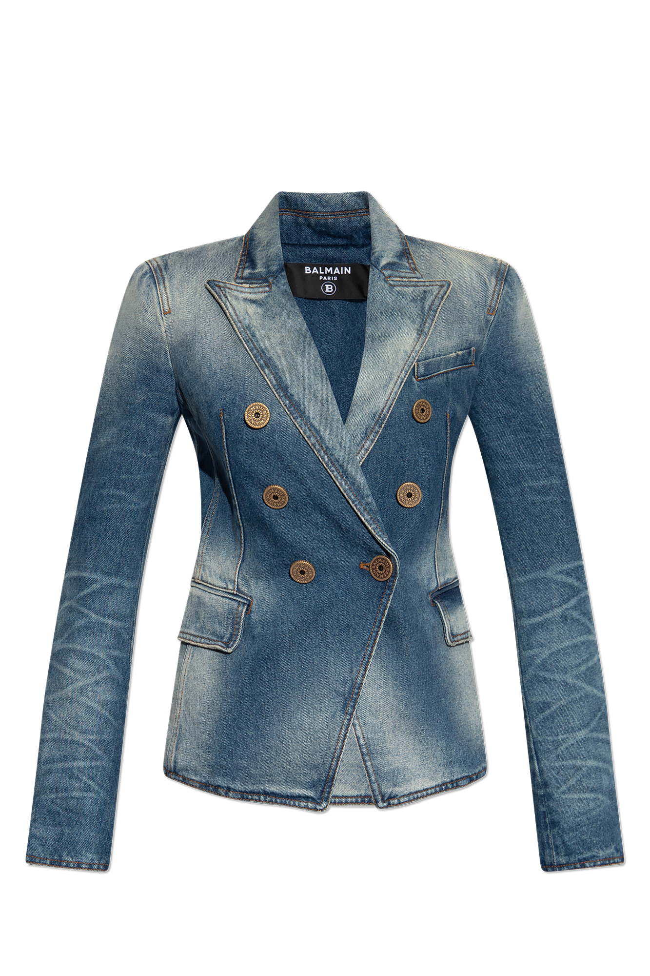 Blue Denim blazer with peak lapels Balmain IetpShops Italy